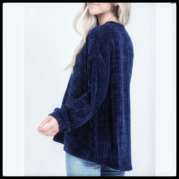 Chenille Navy Blue Cardigan, New! - Picture 3 of 6